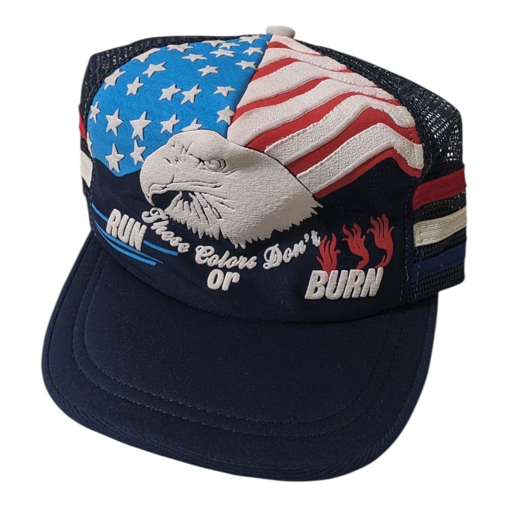 Patriotic USA Flag Eagle 3 Stripe Trucker Hat Haband Made in USA Patriot July‎ 4